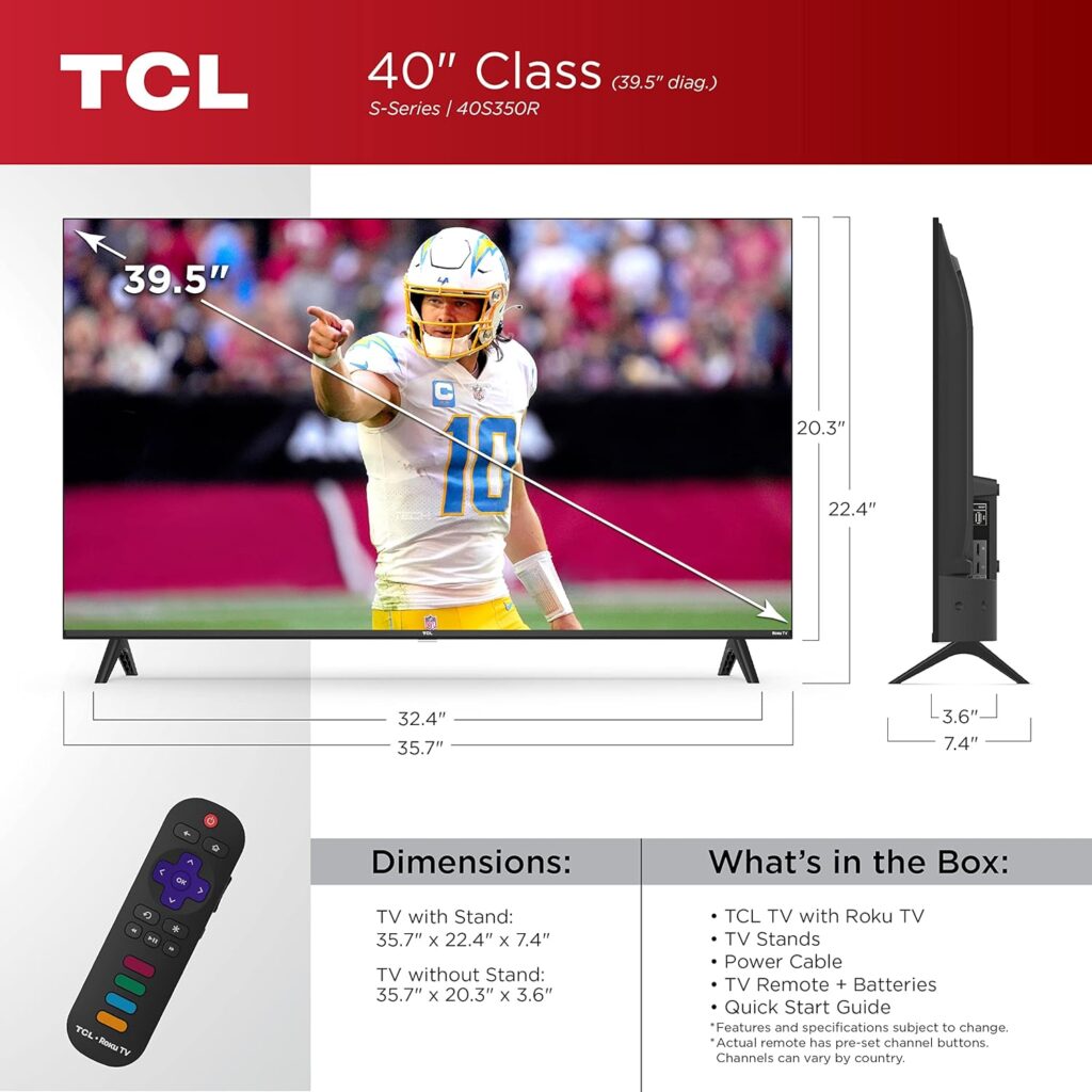 TCL 40-Inch Class S3 1080p LED Smart TV with Roku TV (40S350R, 2023 Model), Compatible with Alexa, Google Assistant, and Apple HomeKit Compatibility, Streaming FHD Television,Black