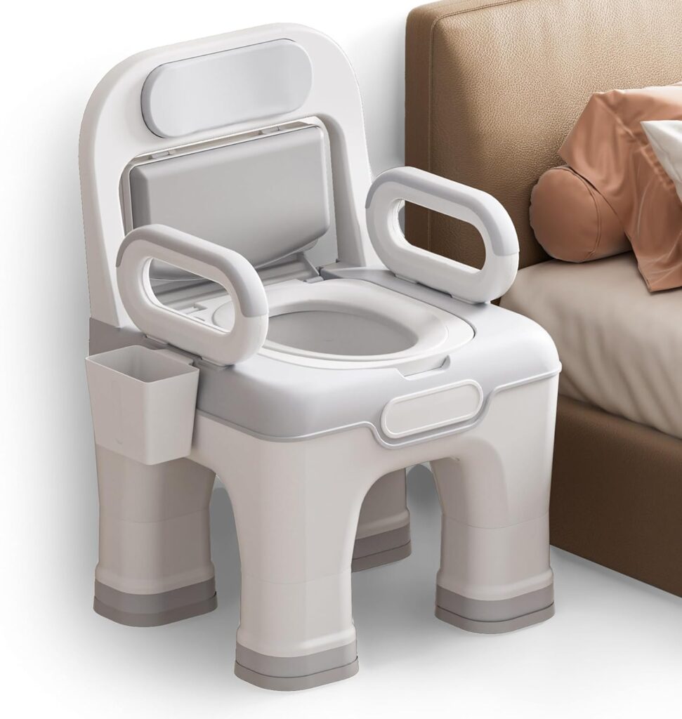 Bedside Commode, Upgraded Safety Commode Toilet for Elderly Disabled, Potty Chair for Adult with Enlarged Arms, Height Adjustable, 900lbs Heavy Duty Bedside Commodes for Seniors
