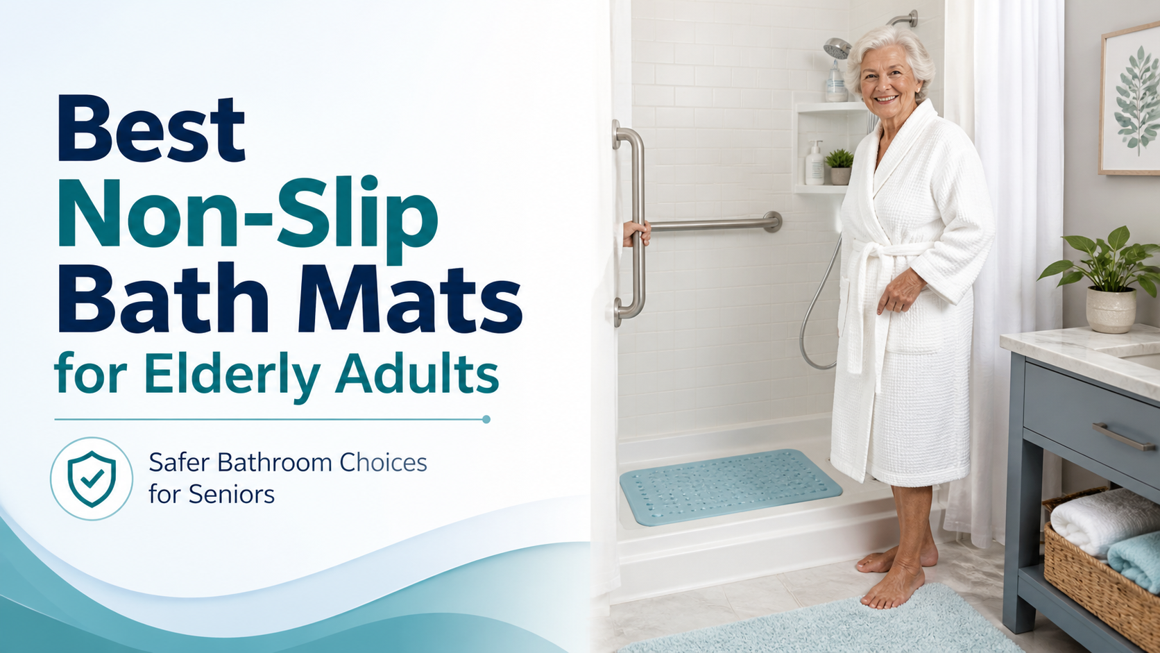 Best non-slip bath mats for elderly adults in a safe bathroom with shower mat, bathtub mat, grab bar, and shower chair.