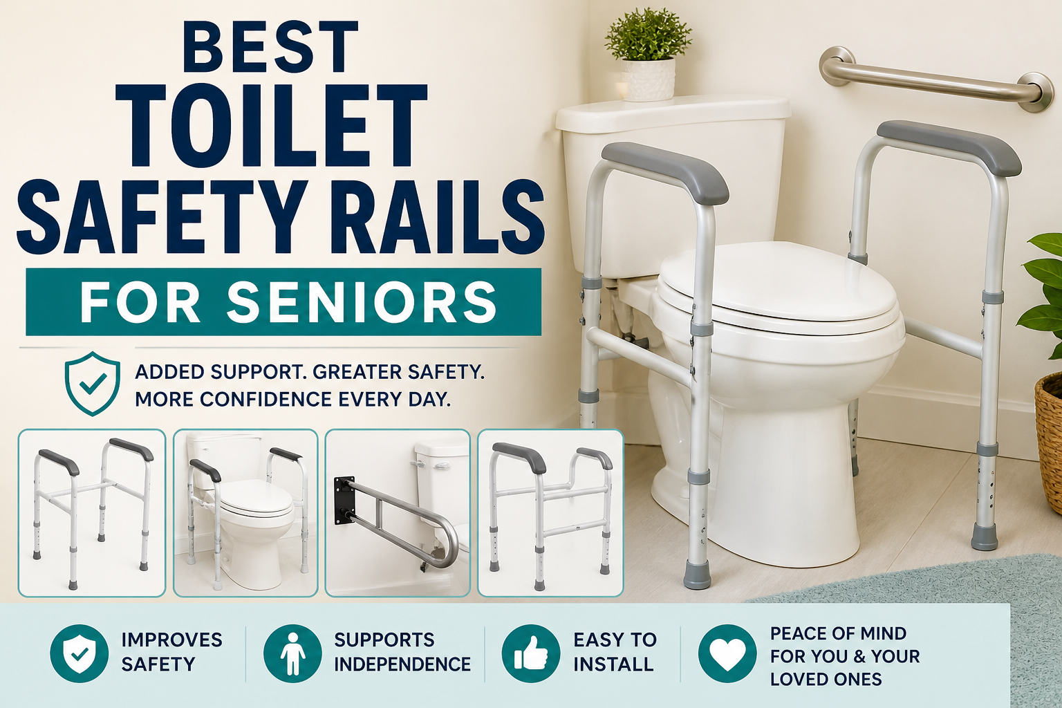 Best toilet safety rails for seniors in a safe bathroom with toilet support handles, grab bar, non-slip mat, and senior-friendly setup.